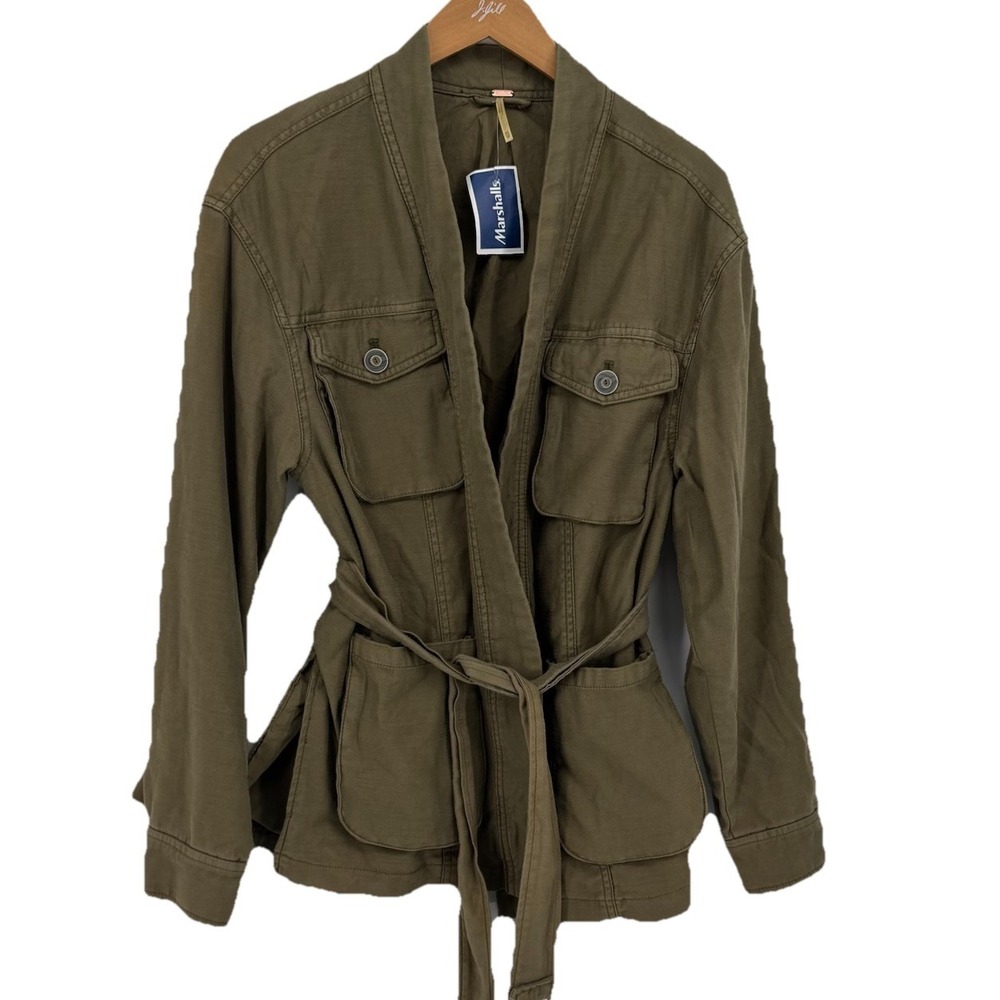 Free People Womens Olive Green Cotton‎ Utility Belted Safari Jacket XS New